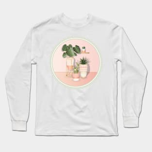 Green Botanical Plants | Pink Pots | Pink Room Long Sleeve T-Shirt